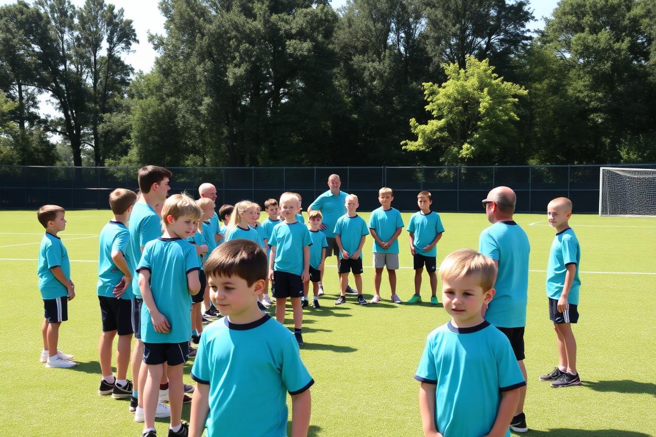 Táborzáró csoportkép — Tábor, Kodolányi-Fehérvár Futsal SE: A nyári futsaltábor résztvevői és edzői a záró napon, a külső pályán.